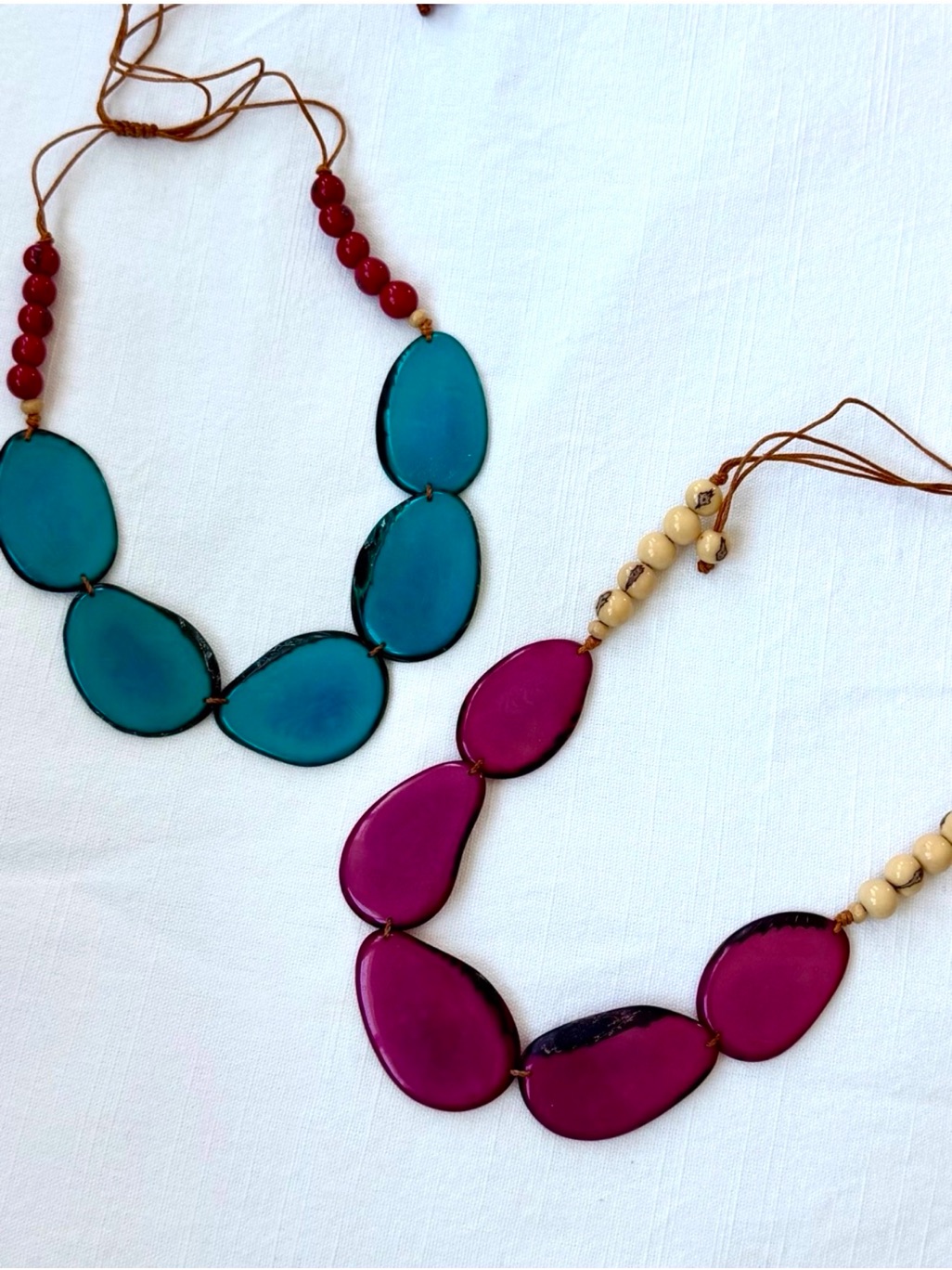 Tagua Lot Of 2 Necklaces. Turquoise And Fuchsia Handmade New Tagua Jewelry